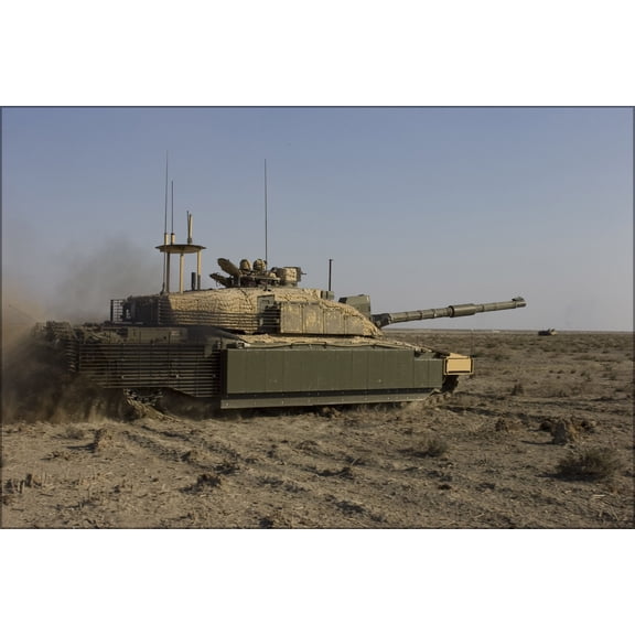24"x36" Gallery Poster, Challenger II main battle tank prepares to fire main gun on target