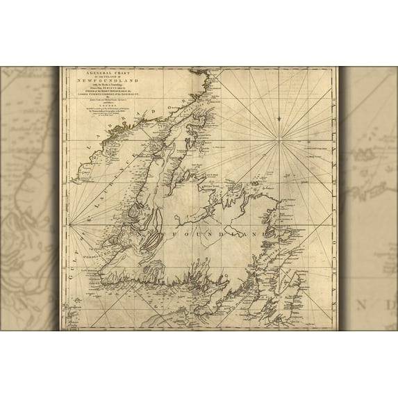 24"x36" Gallery Poster, Chart map of New Foundland canada 1777
