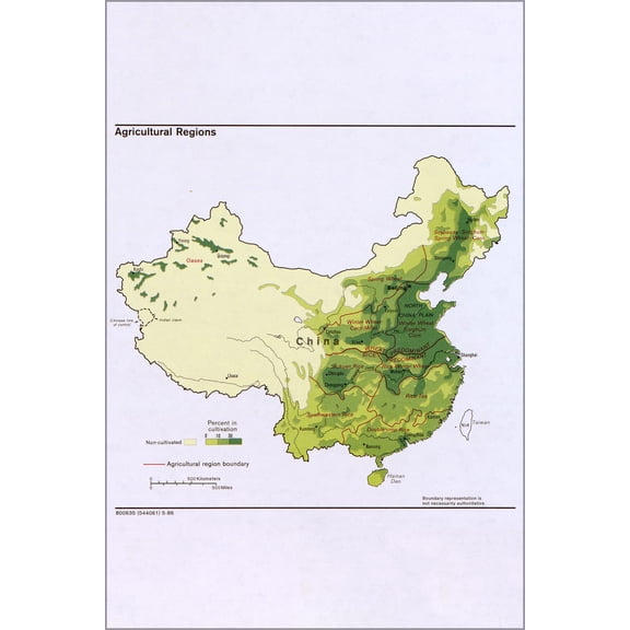 24"x36" Gallery Poster, Cia map Agriculture regions China 1986