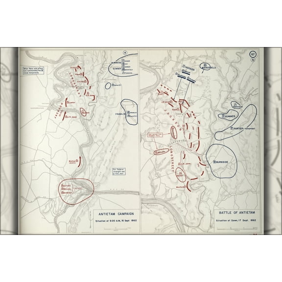 24"x36" Gallery Poster, Civil War battle map of Antietam Campaign, 1862