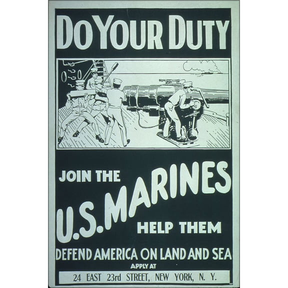 24"x36" Gallery Poster, Do Your Duty. Join the U.S. Marine corps world war I 1917