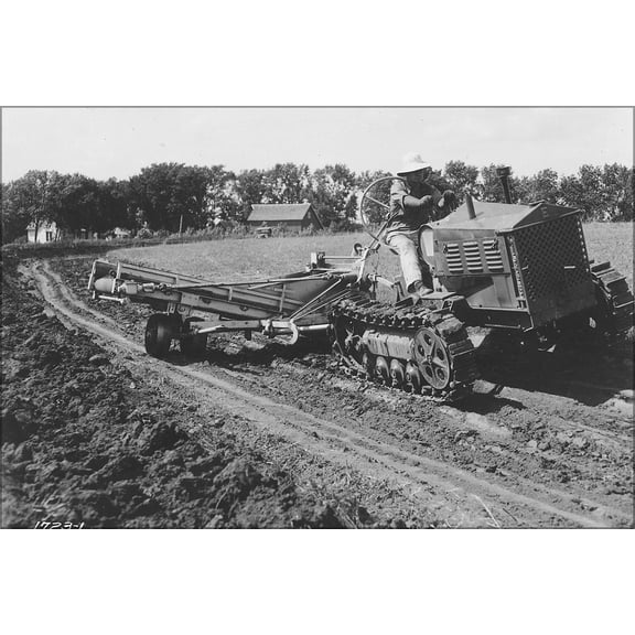 24"x36" Gallery Poster, Equipment pulled by caterpillar tractor in great depression 1935