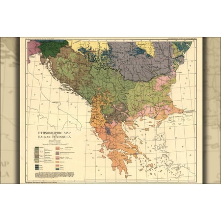 24"x36" Gallery Poster, Ethnic map of greece bosnia serbia croatia 1918