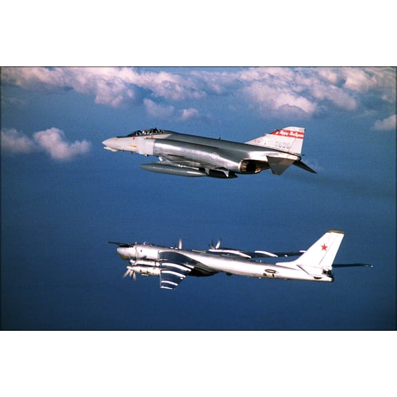 24"x36" Gallery Poster, F-4D Phantom II f-4 intercepts Soviet Tupolev Tu-95 Bear 1983
