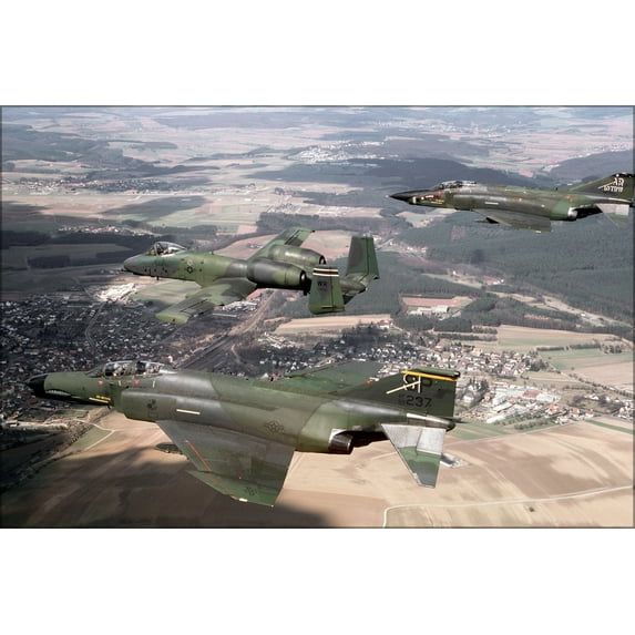 24"x36" Gallery Poster, F-4G Phantom II f-4, A-10A Thunderbolt II a-10 Warthog 1987