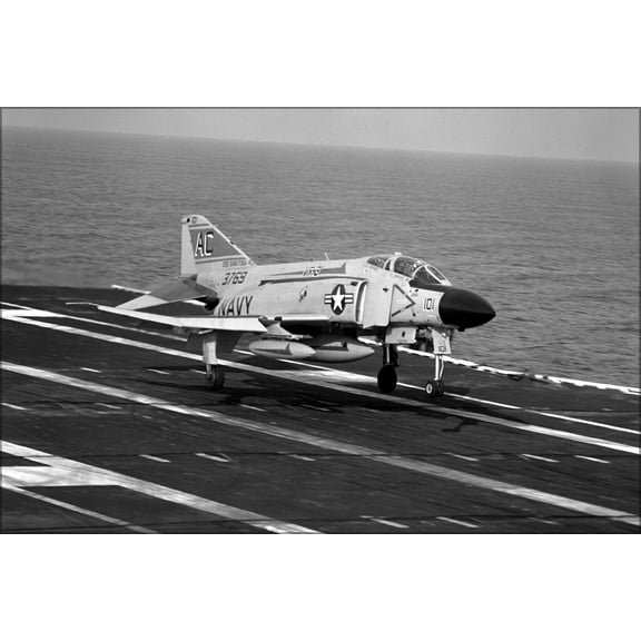 24"x36" Gallery Poster, F-4J Phantom II f-4 variant landing USS SARATOGA (CV-60) 1980