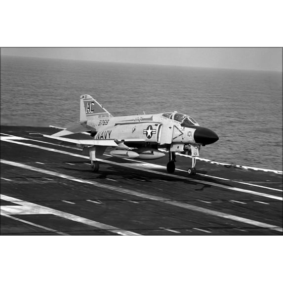 24"x36" Gallery Poster, F-4J Phantom II f-4 variant landing USS SARATOGA (CV-60) 1980