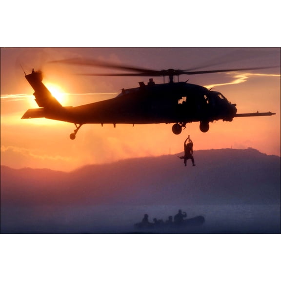 24"x36" Gallery Poster, HH-60 Pave Hawk helicopter at sunset
