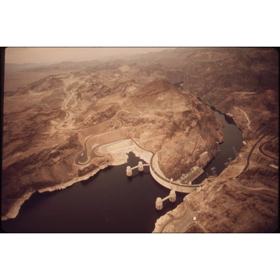 24"x36" Gallery Poster, HOOVER DAM ON THE COLORADO RIVER. LAKE MEAD WATERS ON LEFT NARA 548975