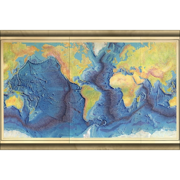 24"x36" Gallery Poster, Heezen-Tharp World ocean floor map by Berann 1977