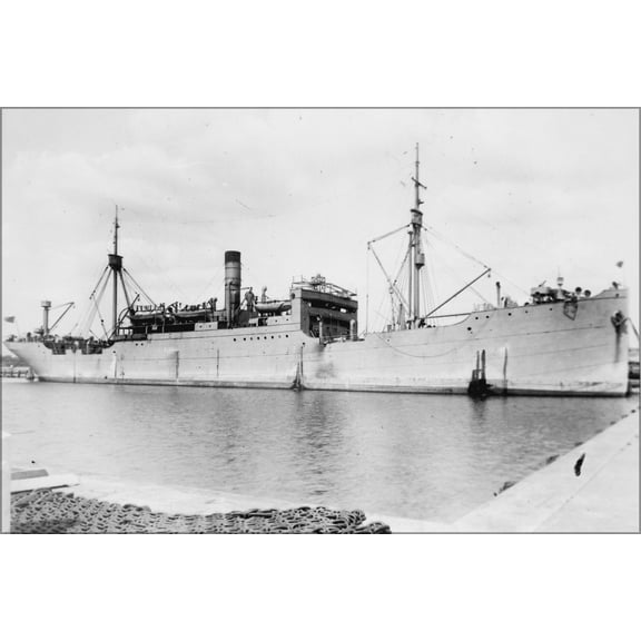 24"x36" Gallery Poster, Houston AK1 , formerly Liebenfels. Cargo ship. Starboard bow, at wharf, 06 27 1918 NARA 535434