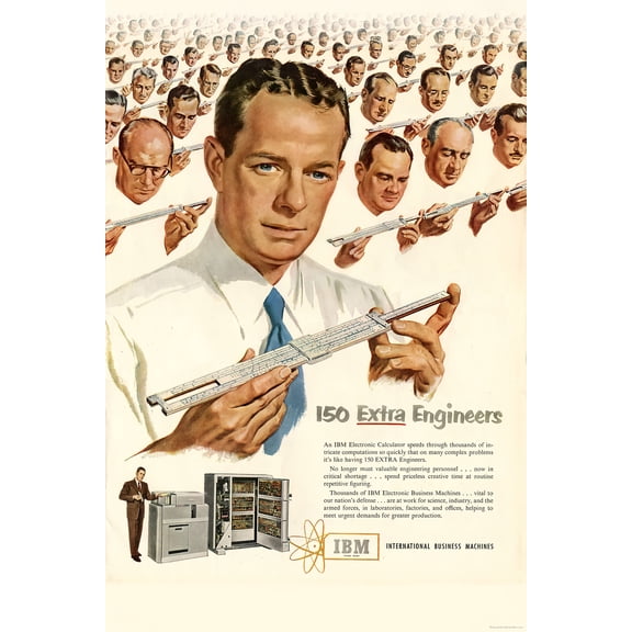 24"x36" Gallery Poster, IBM 150 Extra Engineers 1951