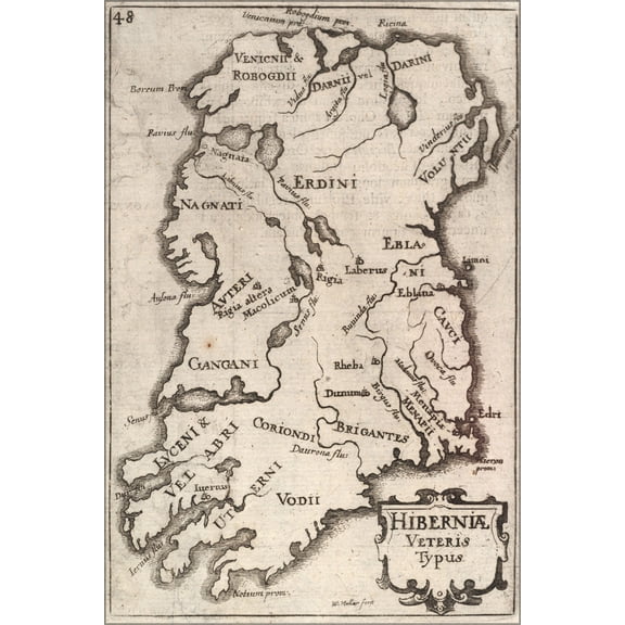 24"x36" Gallery Poster, Ireland 17th Century Map