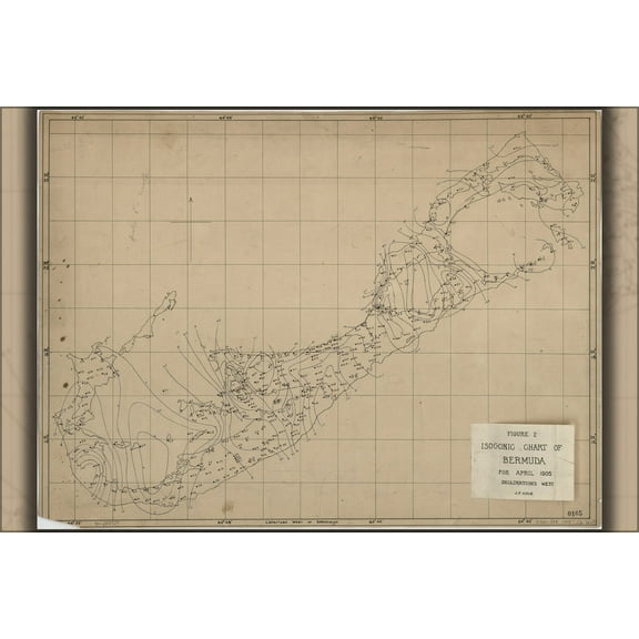 24"x36" Gallery Poster, Isogonic map of Bermuda for April 1905