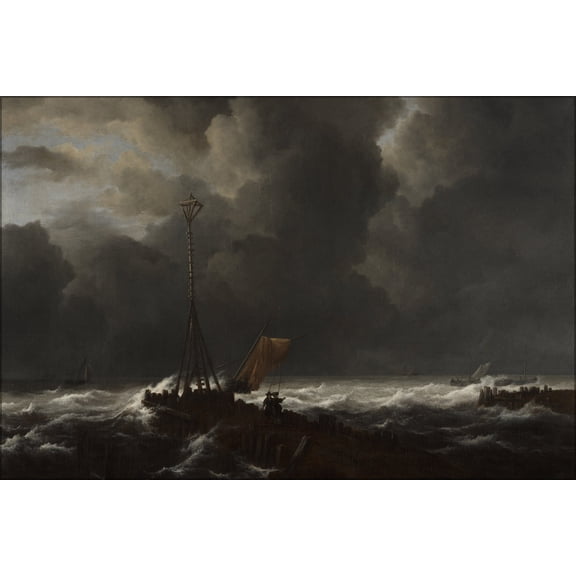 24"x36" Gallery Poster, Jacob van Ruisdael Rough Sea at a Jetty