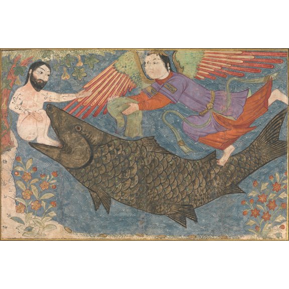 24"x36" Gallery Poster, Jonah and the Whale bible story circa 1400
