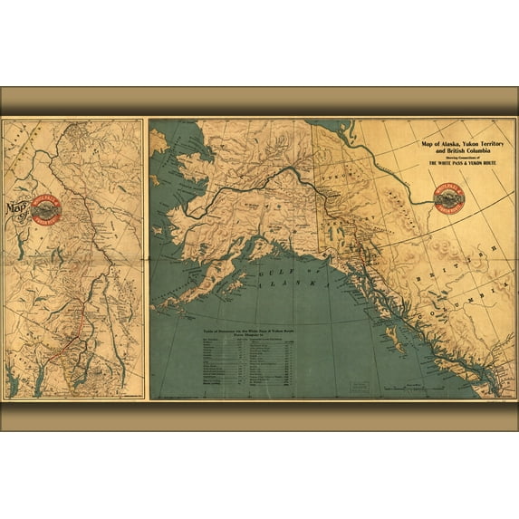 24"x36" Gallery Poster, Map Alaska Yukon Territory British Columbia 1904