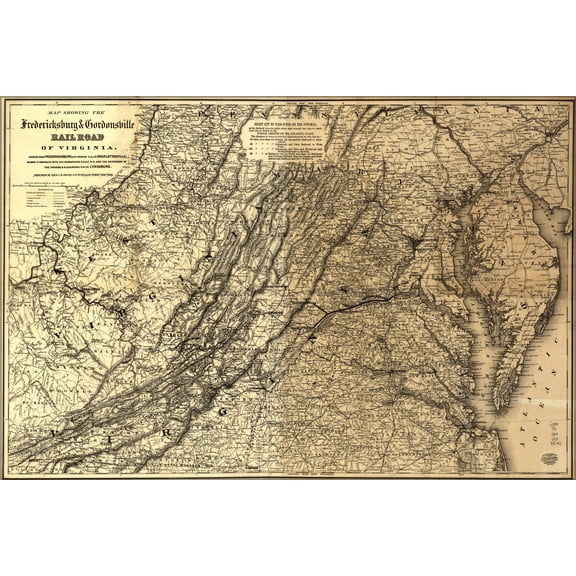 24"x36" Gallery Poster, Map Fredericksburg RailRoad Virginia 1869