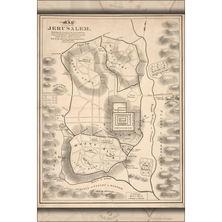 24"x36" Gallery Poster, Map Jerusalem israel New Testament locations 1800