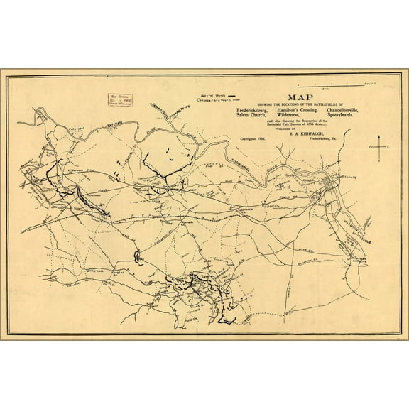 24"x36" Gallery Poster, Map battle fields Fredericksburg Chancellorsville