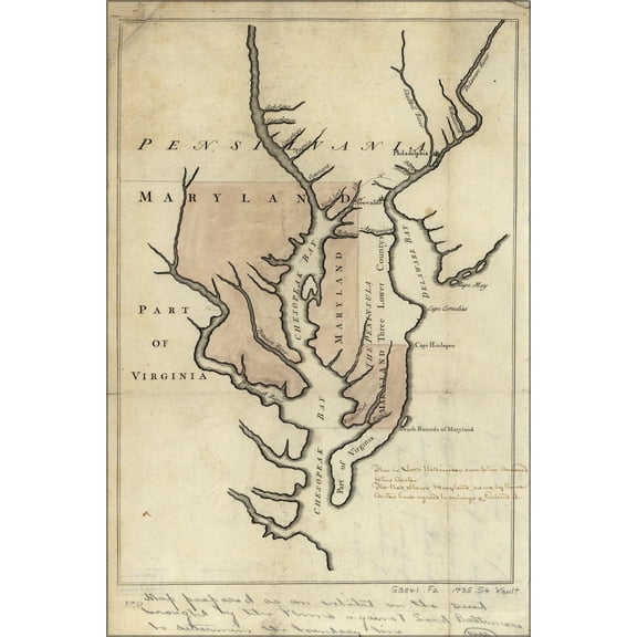 24"x36" Gallery Poster, Map from Maryland Pennsylvania border trial 1735
