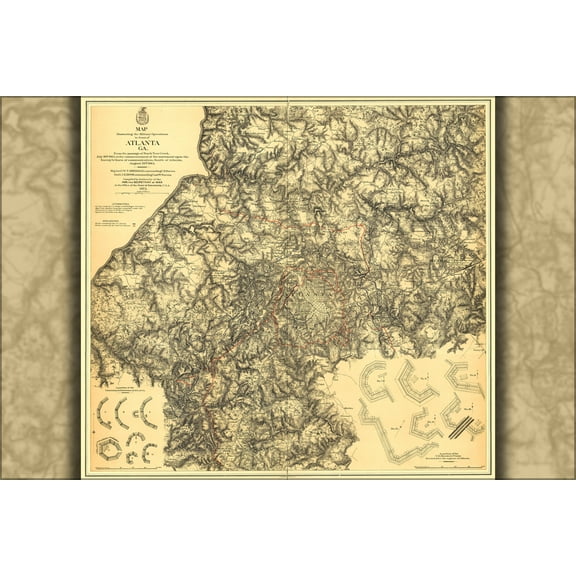 24"x36" Gallery Poster, Map military ops around Atlanta, Georgia 1864