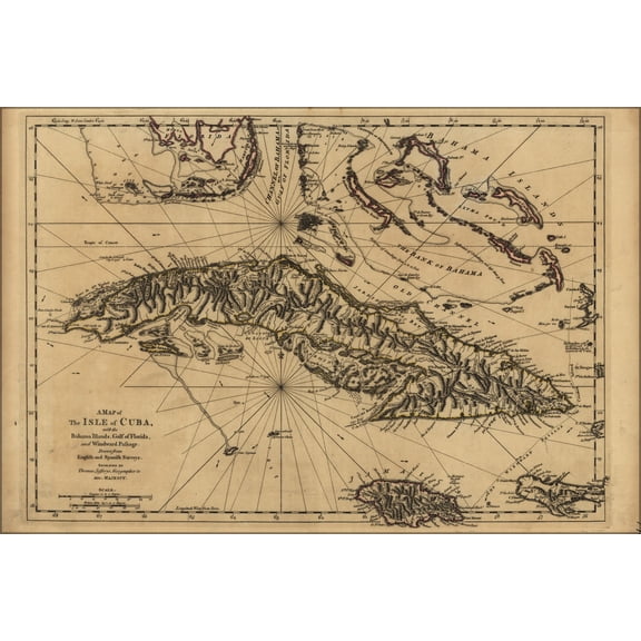 24"x36" Gallery Poster, Map of Cuba Bahama Islands Gulf of Florida 1768