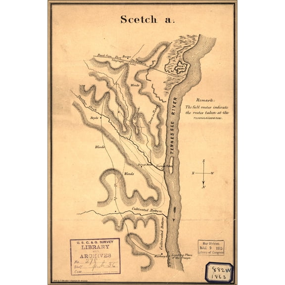 24"x36" Gallery Poster, Map of Fort Henry, Tennessee, and environs 1863