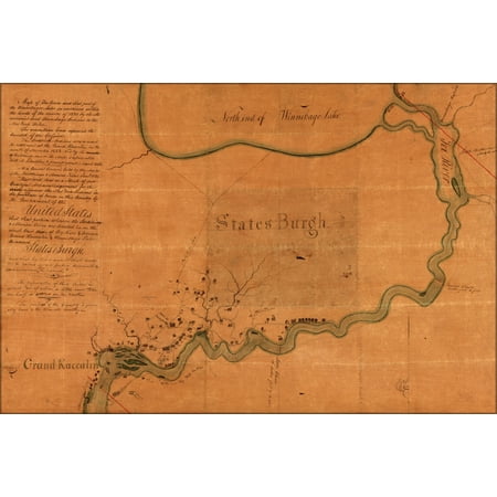 24"x36" Gallery Poster, Map of Fox River Winnebago Lake wisconsin 1832