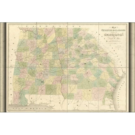 24"x36" Gallery Poster, Map of Georgia & Alabama 1839