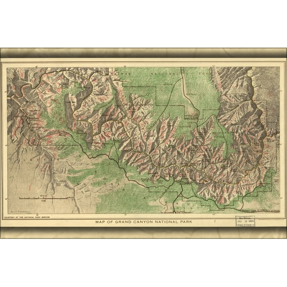 24"x36" Gallery Poster, Map of Grand Canyon National Park 1926