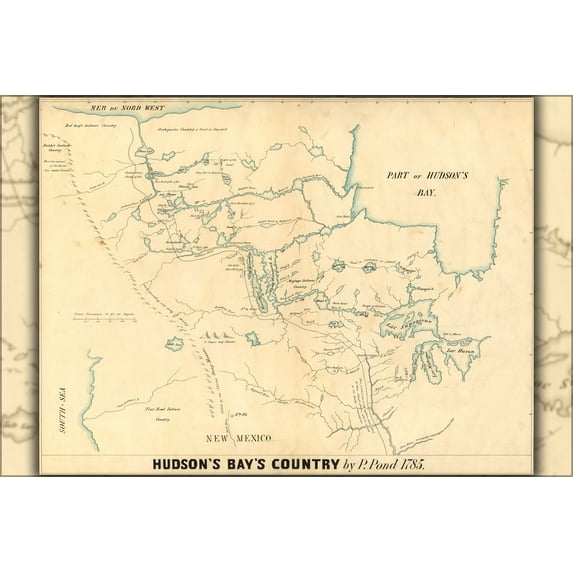 24"x36" Gallery Poster, Map of Hudsons Bay Great Lakes and Plains c1785