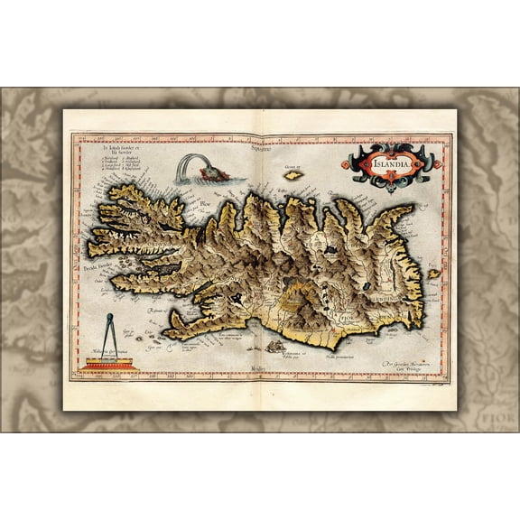 24"x36" Gallery Poster, Map of Iceland by Mercator c1596