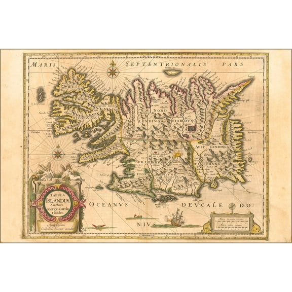 24"x36" Gallery Poster, Map of Iceland c1645