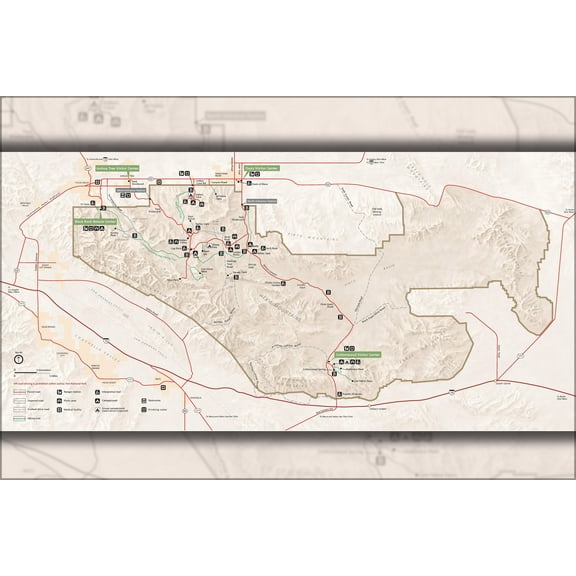 24"x36" Gallery Poster, Map of Joshua Tree National Park, Mojave Desert, California