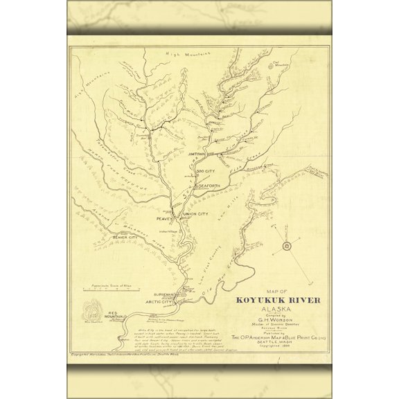 24"x36" Gallery Poster, Map of Koyukuk River, Alaska 1899