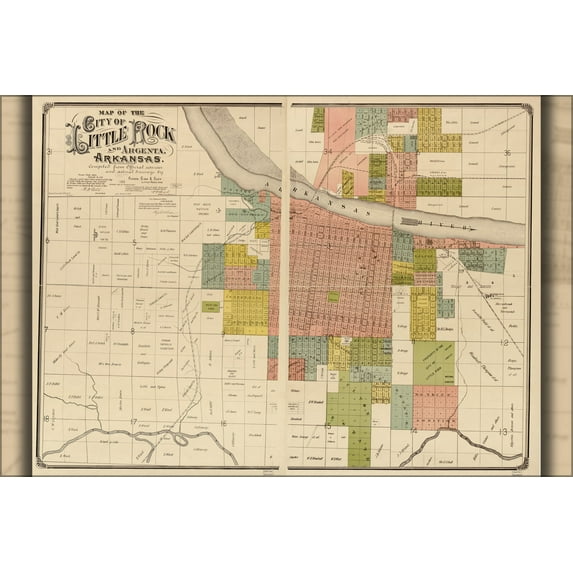 24"x36" Gallery Poster, Map of Little Rock and Argenta, Arkansas 1888