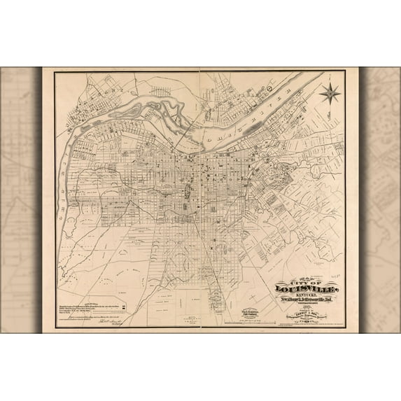 24"x36" Gallery Poster, Map of Louisville Kentucky Jeffersonville 1873