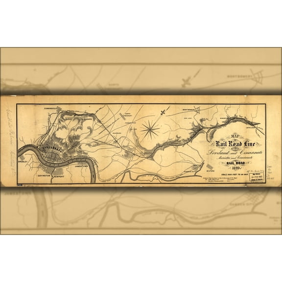 24"x36" Gallery Poster, Map of Marietta & Cincinnati RailRoad ohio 1860