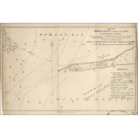 24"x36" Gallery Poster, Map of Mobile Point & bay alabama war of 1812