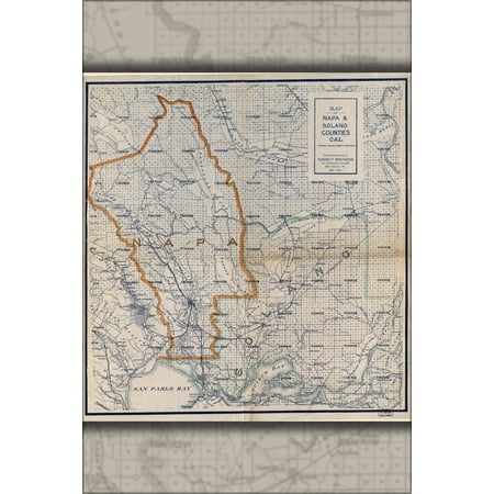 24"x36" Gallery Poster, Map of Napa & Solano Counties California 1908
