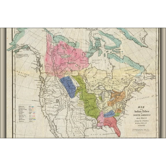 24"x36" Gallery Poster, Map of Native American Indian Tribes around 1600