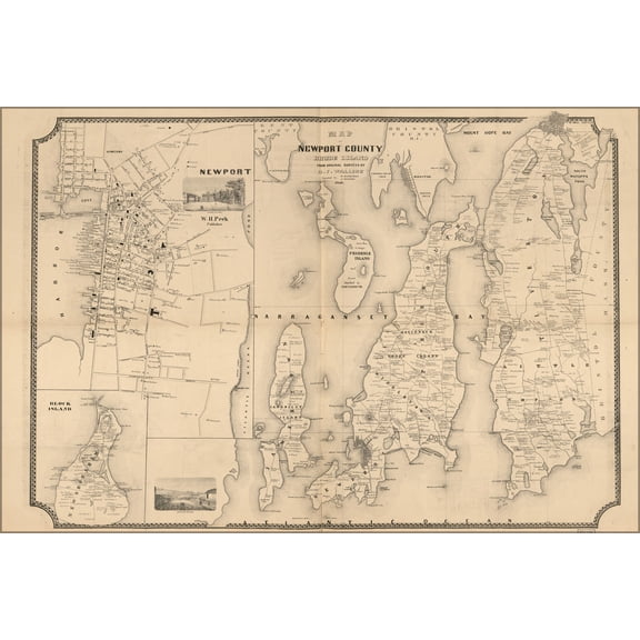 24"x36" Gallery Poster, Map of Newport County, Rhode Island 1850