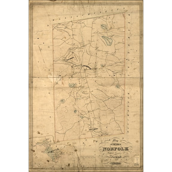 24"x36" Gallery Poster, Map of Norfolk, Litchfield Co Connecticut 1853