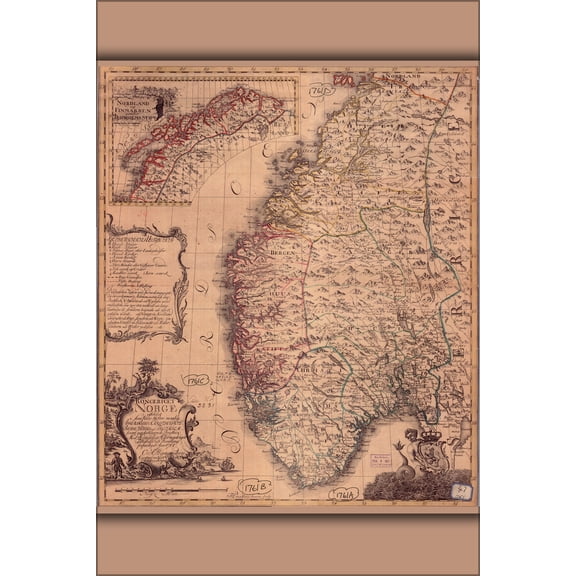 24"x36" Gallery Poster, Map of Norway from 1761