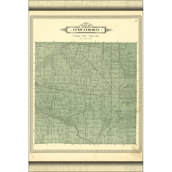 24"x36" Gallery Poster, Map of Owosso michigan 1895
