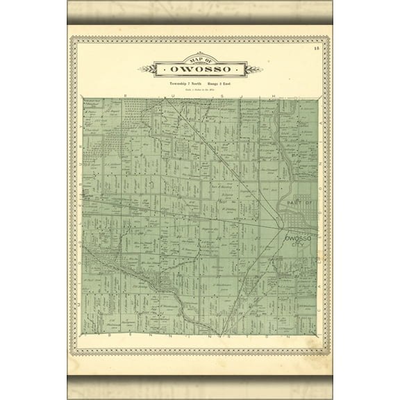 24"x36" Gallery Poster, Map of Owosso michigan 1895