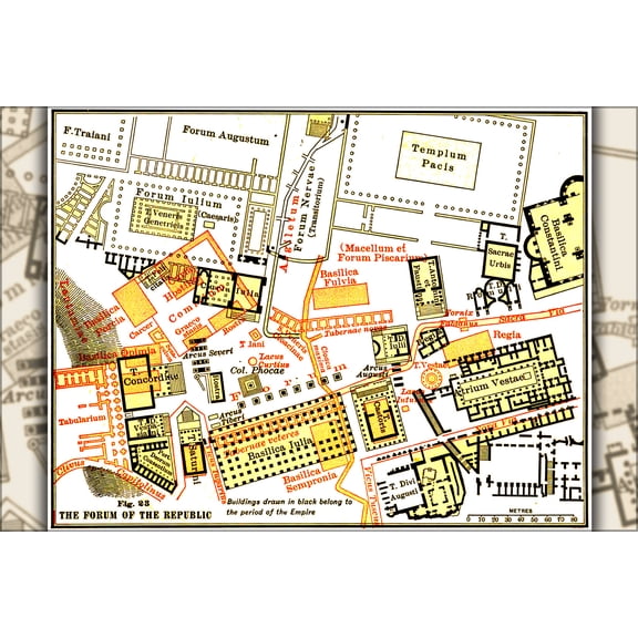 24"x36" Gallery Poster, Map of Roman Empire Forum in Rome Italy