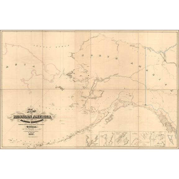 24"x36" Gallery Poster, Map of Russian America or Alaska Territory 1867