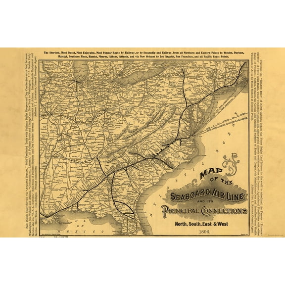 24"x36" Gallery Poster, Map of Seaboard Air Line railroad 1896